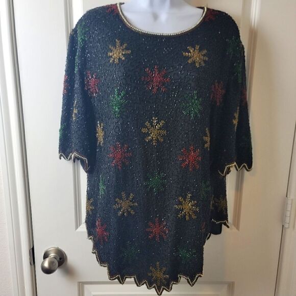 LAURENCE KAZAR Beaded Snowflake Blouse - Picture 1 of 11
